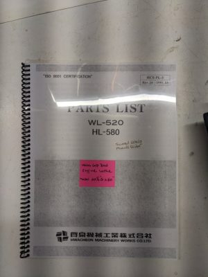 Hwacheon Parts List Book Manual Catalog Wl-520 Hl-580 Hcs-Pl-3 2001 Lathe