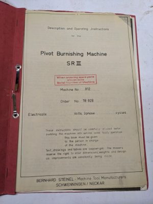 Steinel Pivot Burnishing Machine Sr Iii 812 Operating Instruction Manual