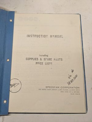 Speedfam Corporation Free Abrasive Machining Instructions Manual Spare Parts