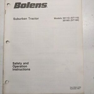 Bolens Manual Safety Operation Maintenance Owner Tractor 3011G St110 3016G St160