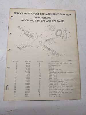 New Holland Service Instructions Parts List Main Drive Gearbox 65 S69 271 Balers