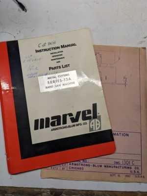 Marvel Instruction Manual Operation Parts List Book Catalog 13A Band Saw