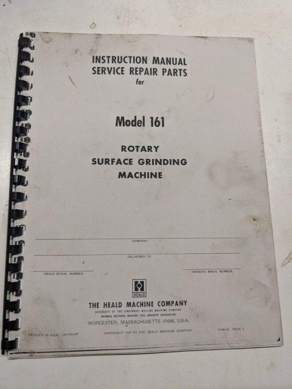 Heald Instruction Manual Service Repair Parts List Model 161 Rotary ...