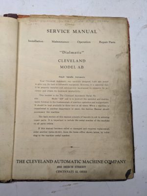 Cleveland Model Ab Dialmatic Service Maintenance Operation Manual Parts List