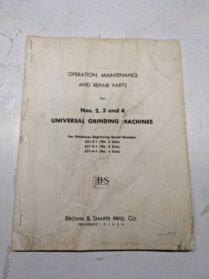 Brown Sharpe Operation Maintenance Repair Part List Nos 2 3 4 # Grinding 521-3-1