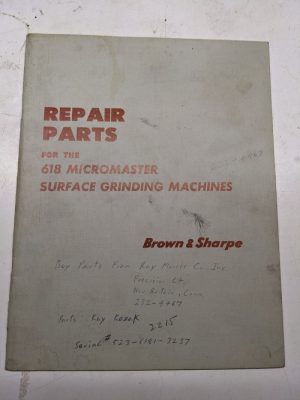 Brown Sharpe Repair Part List Book Catalog 618 Micromaster Grinding Machine