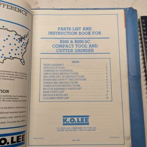 K O Lee Part List Book Catalog Instruction Manual Operation B200-5C Grinder 1986