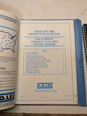 K O Lee Part List Book Catalog Instruction Manual Operation B200-5C Grinder 1986