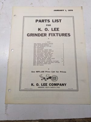 K O Lee Repair Parts List Book Catalog Manual Grinder Fixtures B269-B994 1970