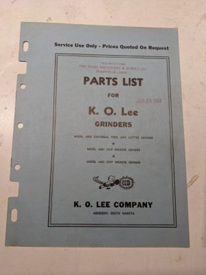 K O Lee Repair Parts List Book Catalog Manual Surface Grinders A600 601 603 1957