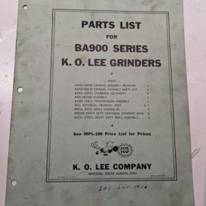K O Lee Repair Parts List Book Catalog Manual Grinders Ba900 Series Ba900Pl
