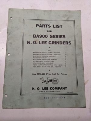 K O Lee Repair Parts List Book Catalog Manual Grinders Ba900 Series Ba900Pl