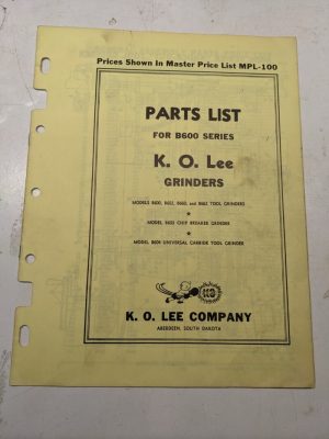 K O Lee Repair Parts List Book Catalog Manual Grinders B600 Series 602 660 662