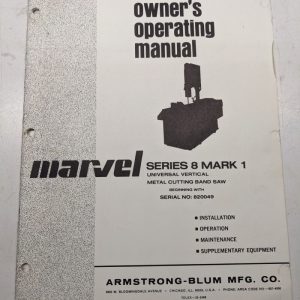 Marvel Instruction Manual Maintenance Operation Band Saw Series 8 Mark 1