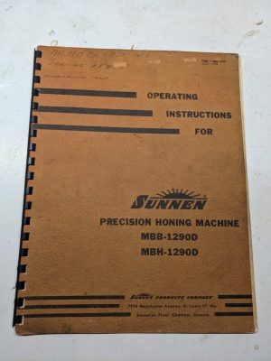 Sunnen Honing Machine Mbb Mbh-1290D Operation Instruction Manual Book