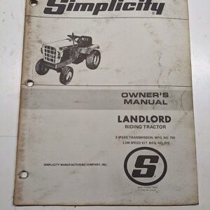 Simplicity Operator Owners Manual Service Landlord Riding Tractor Model 755 772