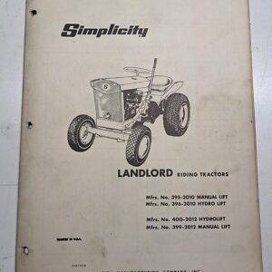 Simplicity Operator Manual Part List Landlord Tractor 395-2010 396 400-2012 399
