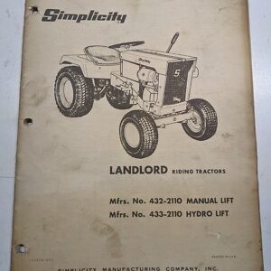Simplicity Operator Manual Part List Landlord Tractor 432-2110 433-2110