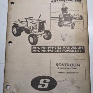 Simplicity Operator Owners Manual Service Sovereign Tractor Model 494-3112 495