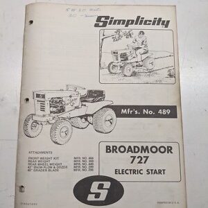 Simplicity Operator Owners Manual Service Broadmoor 727 Tractor Model No 489
