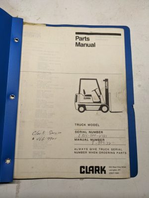 Clark Parts List Book Manual Catalog Shop Repair Service E355 1982 Forklift