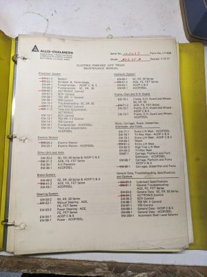 Allis Chalmers Service Maintenance Manual Ace 25 A Electric Lift Truck Shop Book