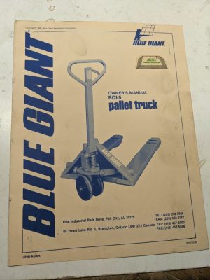 Blue Giant Owners Manual Maintenance Parts List Book Catalog Roi-5 Pallet Truck