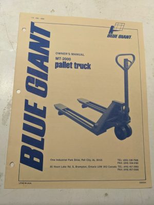 Blue Giant Owners Manual Maintenance Parts List Book Mt-2000 Pallet Truck