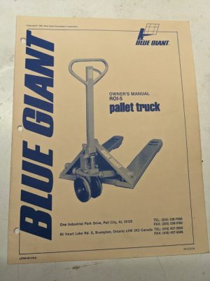 Blue Giant Owners Manual Maintenance Parts List Book 12905M Roi-5 Pallet Truck