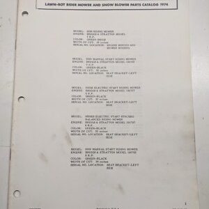 Lawn-Boy Parts List 1974 Mower Snow Blower 9266 9329Es 9369Es 1840A 2680B 2650B