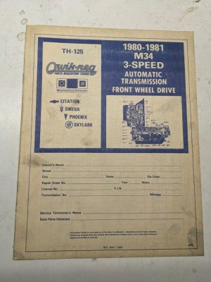 Quik-Req Illustrated Parts List Form Transmission 1980-1981 M34 Th-125 Auto