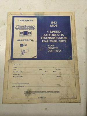 Quik-Req Illustrated Parts List Form Transmission 1982 Md8 4Speed Corvette