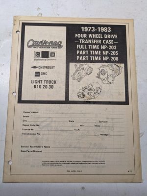 Quik-Req Illustrated Parts List Form Transmission 1973-1983 Np-203 205 208