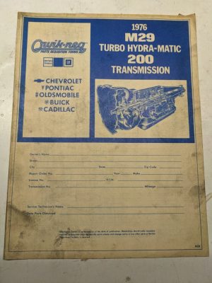 Quik-Req Illustrated Parts List Form Transmission 1976 M29 Th 200 Turbo Hydra