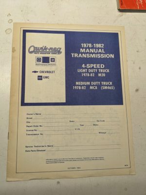 Quik-Req Illustrated Parts List Form Transmission 1978-1982 M20 Mc8 Truck
