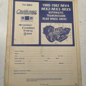 Quik-Req Illustrated Parts List Form Transmission 1980-1982 Mv4 Mx2 Mx3 Mx5