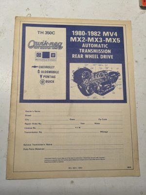 Quik-Req Illustrated Parts List Form Transmission 1980-1982 Mv4 Mx2 Mx3 Mx5