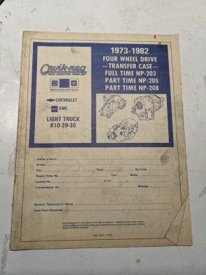 Quik-Req Illustrated Parts List Form Tansfer Case 4Wd 1973-1982 Np 203 205 208