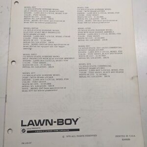 Lawn-Boy Parts Manual List Mower 1978 8237Ae R8237 5277 R7268 6257