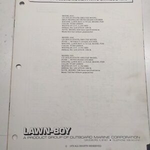 Lawn-Boy Part List Mower 1979 8310 5026 7025 Deluxe Catalog Manual Book