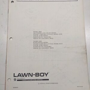 Lawn-Boy Parts List Mower 1979 8600 4500 Oem Model Catalog Manual Book