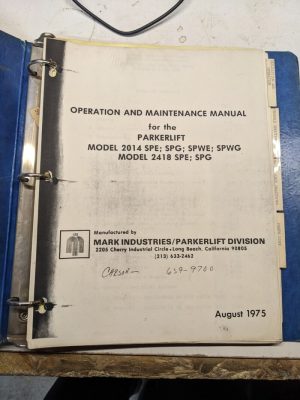 Mark Operating Maintenance Manual Parkerlift 2014 Spe Spg Spwe Spwg 2418 1975