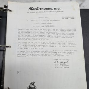 Mack Trucks New Parts Book Ms 300 Ms300 Cs Mid-Liner Manual List Catalog 1988