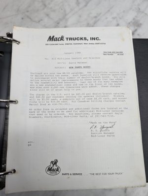 Mack Trucks New Parts Book Ms 300 Ms300 Cs Mid-Liner Manual List Catalog 1988