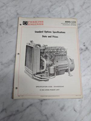 Perkins Diesel Engines Model 6.354 Industrial Options Data & Prices Manual 1970