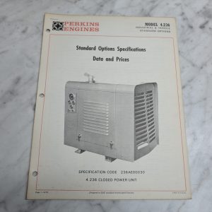 Perkins Engines Model 4.236 Industrial Options Data & Prices Manual 1970