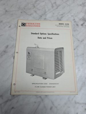 Perkins Engines Model 4.236 Industrial Options Data & Prices Manual 1970