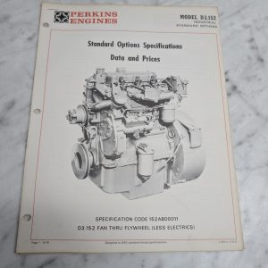Perkins Engines Model D3.152 Industrial Options Data & Prices Manual 1970