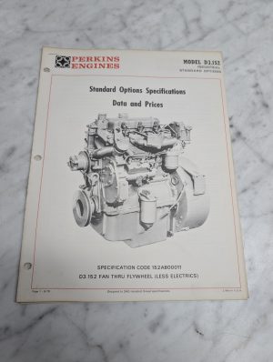 Perkins Engines Model D3.152 Industrial Options Data & Prices Manual 1970