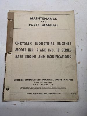Chrysler Industrial Engines Maintenance Parts List Manual Ind. 9 12 Series 1948
